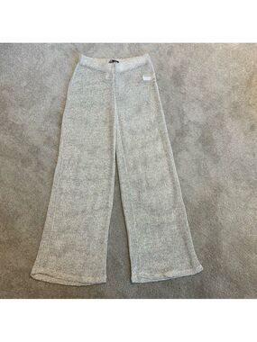 Zara cream-beige metallic sheer crochet knit mesh net pants beach coverup Sz L